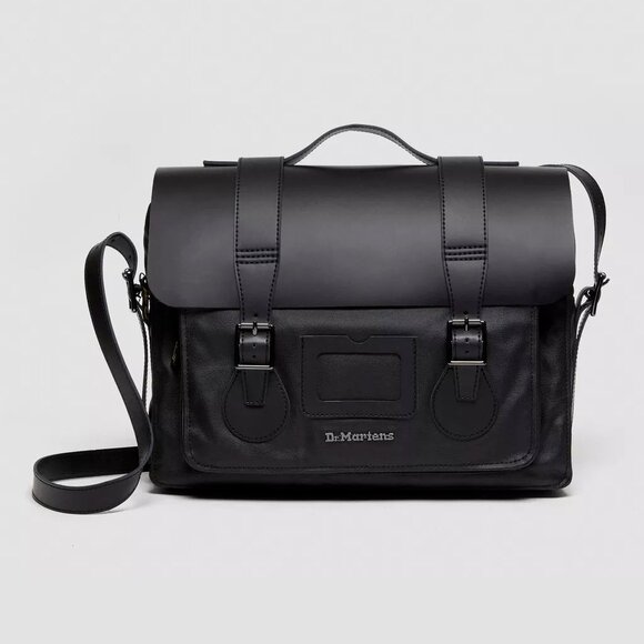 Dr. Martens Black Leather & Canvas Messenger Laptop Bag EUC - Picture 2 of 12